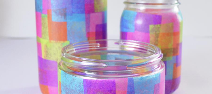 Upcycled stain glass jars