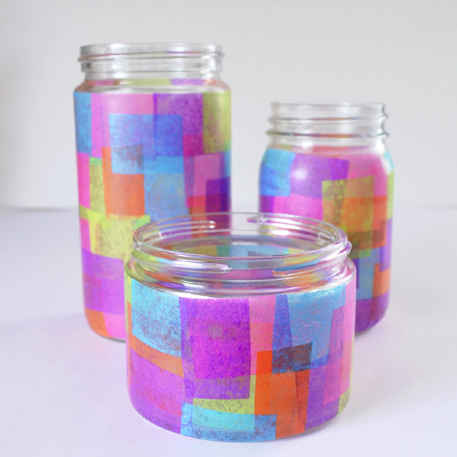 Upcycled stain glass jars